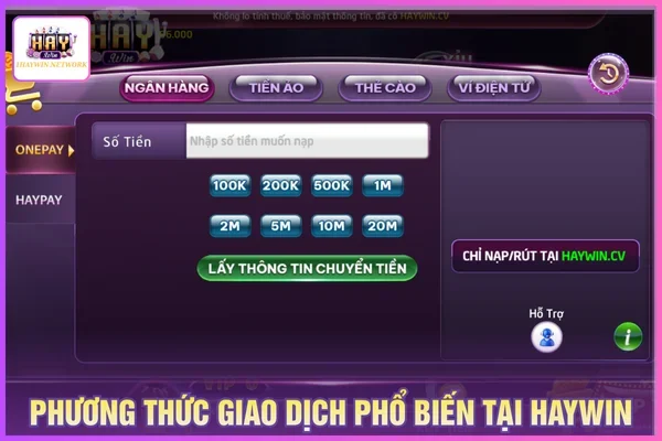 Các phương thức giao dịch nạp tiền HAYWIN