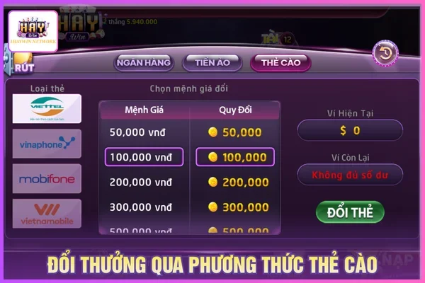 Đổi thưởng qua thẻ cào điện thoại
