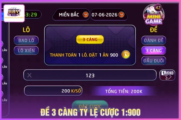 Tỷ lệ ba càng với mức thưởng đặt 1 ăn 900